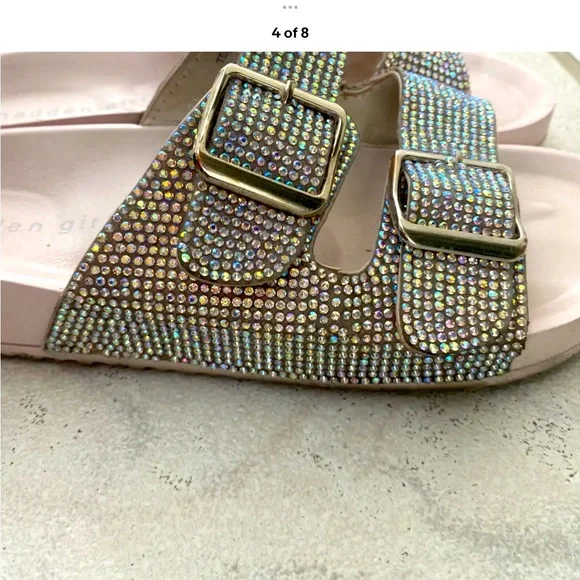 MADDEN GIRL Women's Blush Rhinestone Embellished Teddy Slip Ons Slide Sandals 6 - Picture 5 of 5